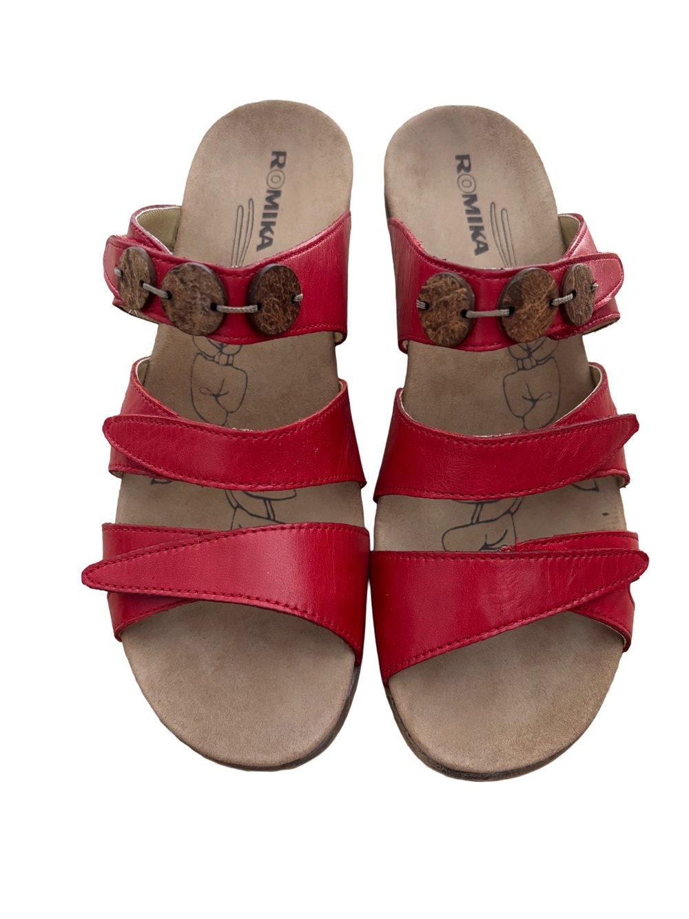 Romika Bali Red Leather Comfort Slide Sandals